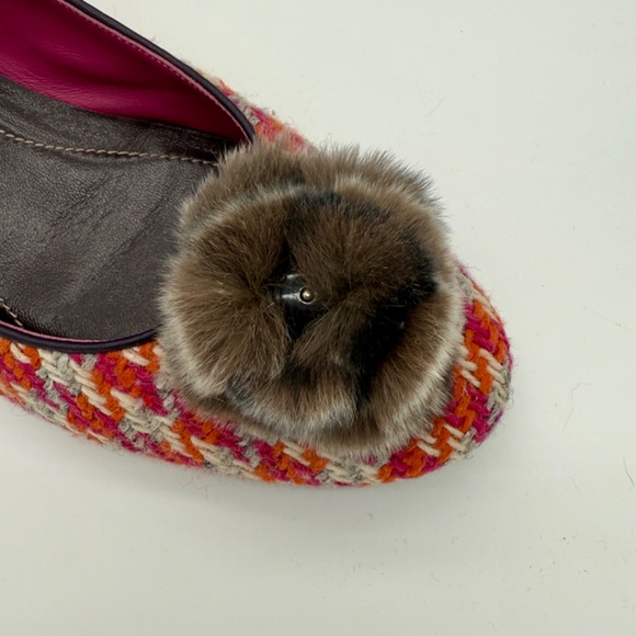 Coach Made in Italy Tweed Fur Pom Flats A2053 Vintage Size 10 - Picture 9 of 10